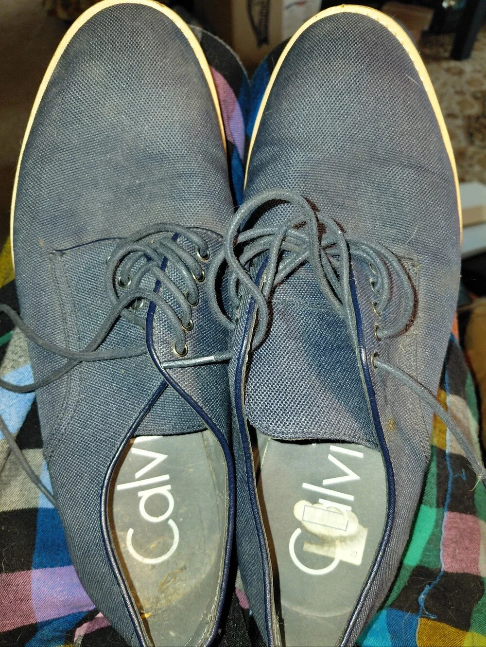 Calvin Klein Men's Navy Canvas Derby Lace-Up Shoes